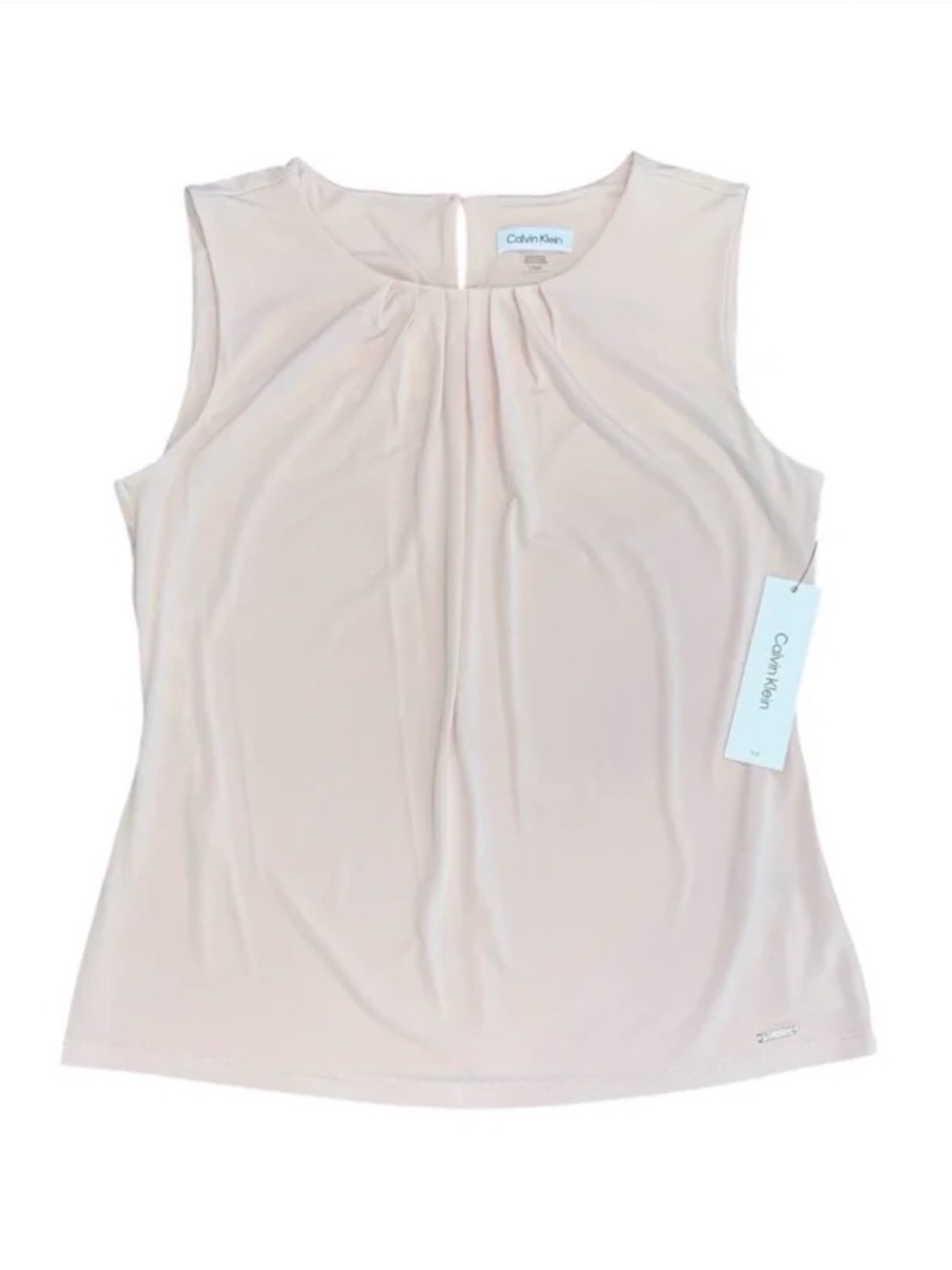 Calvin Klein Beige Tan Gathered Sleeveless Tank Dressy Blouse NWT Ladies Large